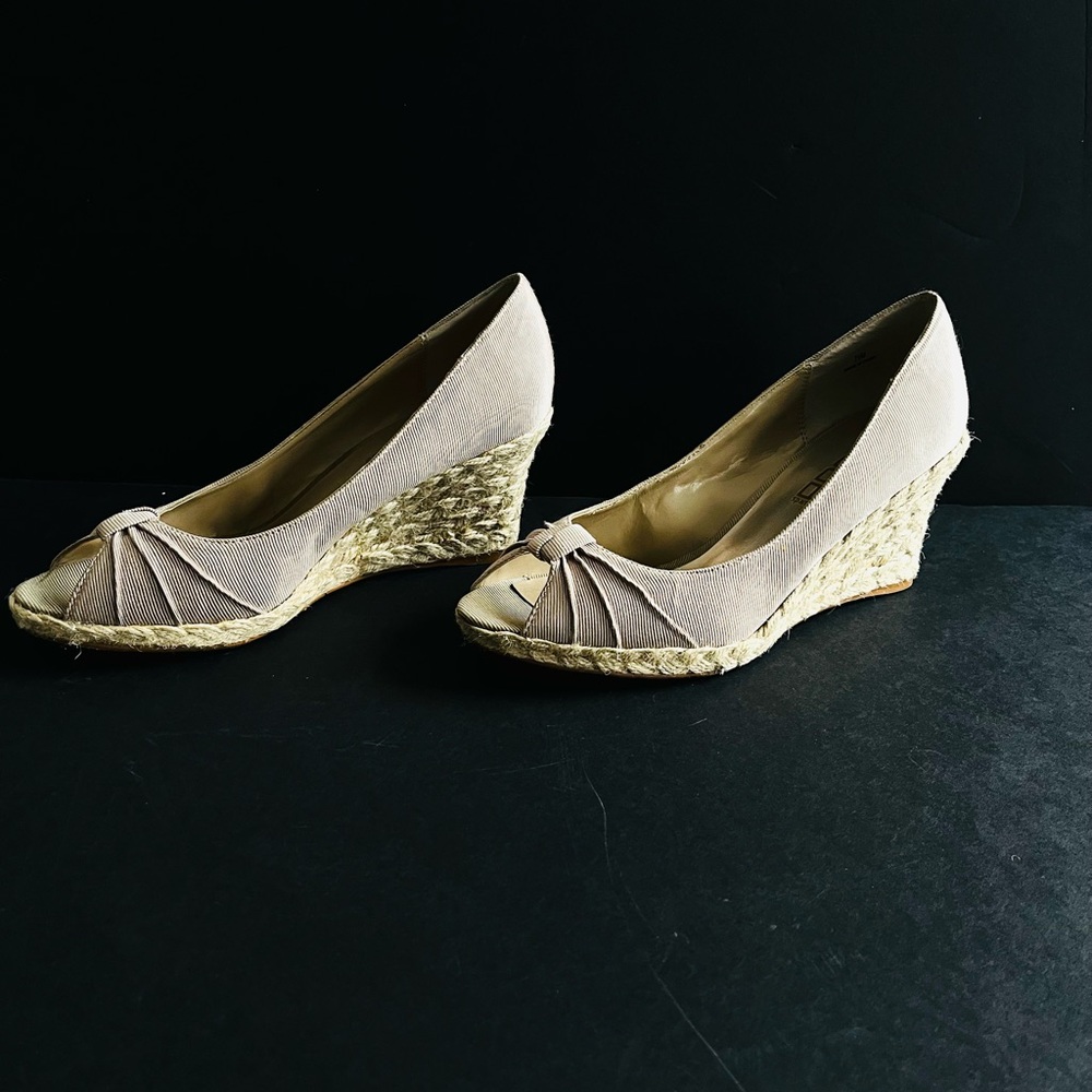 Moda taupe grosgrain and raffia espadrilles 7.5